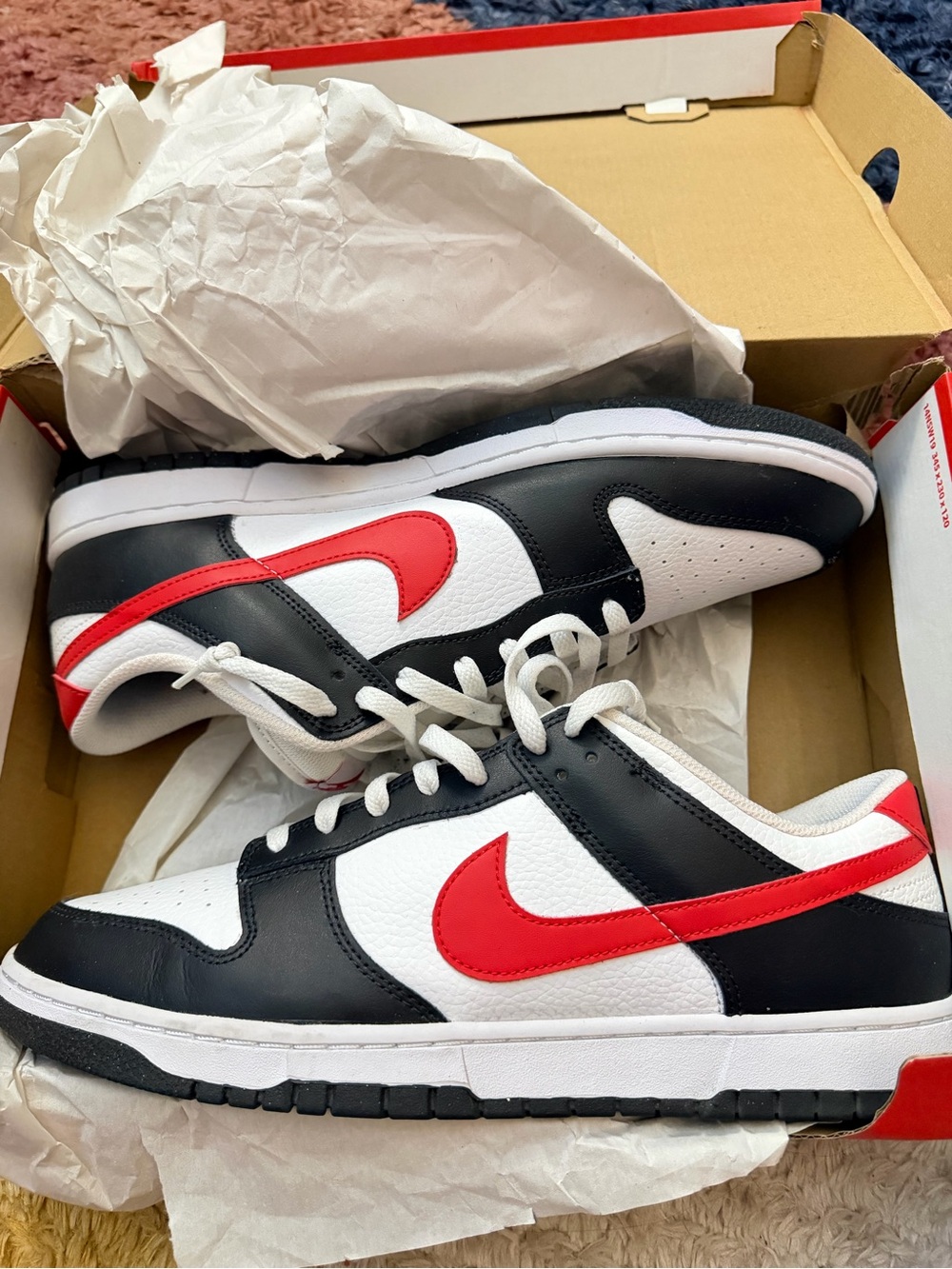 Nike Dunk Low Red Swoosh Panda Sneakers
